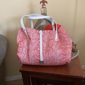 Stylish Coral / White Reversible Purse / Satchel